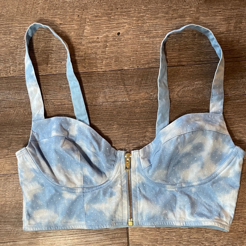 Victoria's Secret PINK  Cloudy Sky Print Bustier Corset Crop Top Y2K
